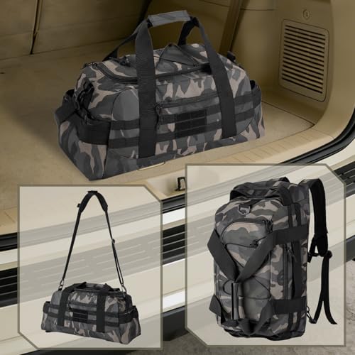 Hannibal Tactical 35L Large Duffle Bag, 3-in-1 Tactical Backpack MOLLE Pack for Sports/Gym/Outdoor, Black Camo