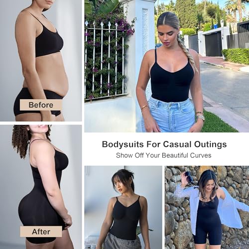 SHAPERX Women's Seamless Shapewear Bodysuit Tummy Control Body Shaper Waist Snatching Body Suit