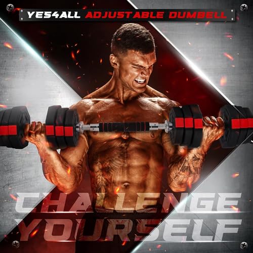 Yes4All Upgraded 44lbs/66lbs Pair Adjustable Weights Dumbbells Set, Free Weights Dumbbells Set with Connector, Cement Mixture