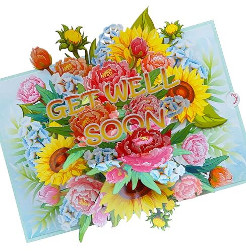 PQ Bees Get Well Pop Up Cards for Women, 3D Encouragement Get Better Soon Card, Colorful Thinking of you 3D for Speedy Sur...