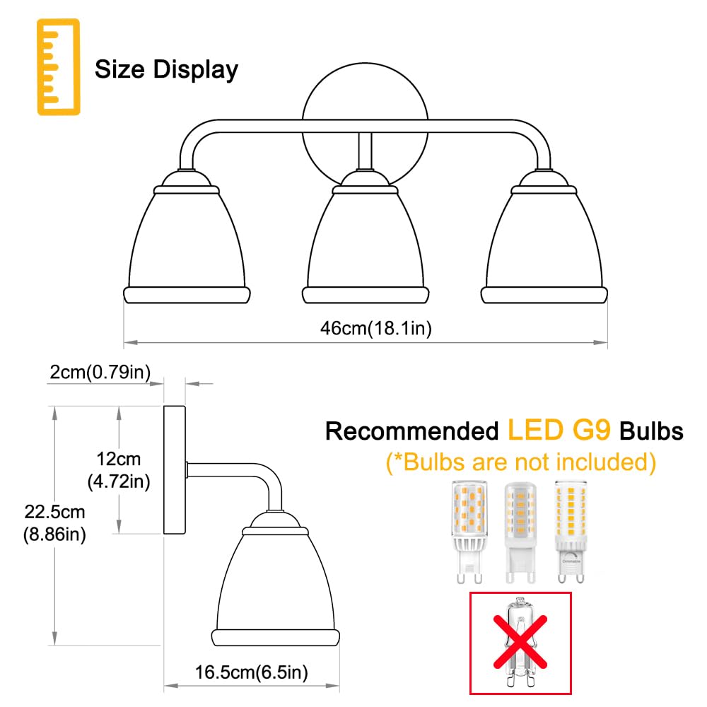 Daunton 3-Light Bathroom Vanity Light Gold  Vintage Vanity Light Fixtures Over Mirror  Brass Bathroom Light With Flower Glass Shade  Art Deco Wall Sconce Lighting For Bedroom  Living Room