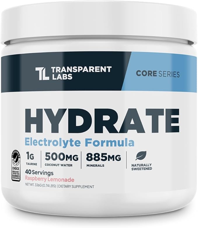 Transparent Labs Hydrate Sugar Free Electrolytes Powder - Hydration Powder Electrolytes with Coconut Water, Calcium, Tauri...
