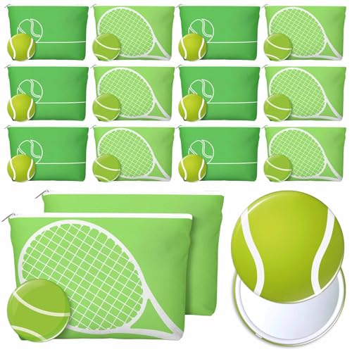 Kacctyen 24 Pcs Tennis Lovers Gifts Bulk for Women Tennis Themed Canvas Makeup Bags Compact Mirrors Accessories for Girl W...