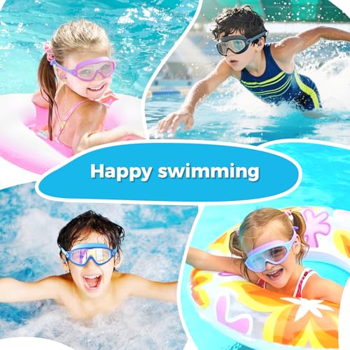 CMBJJU 3 Pack Swimming Goggles, Kid Goggles with Earplugs Large Frame Anti-Fog/UV Wide View Swim Goggles Boys Girls 4-12