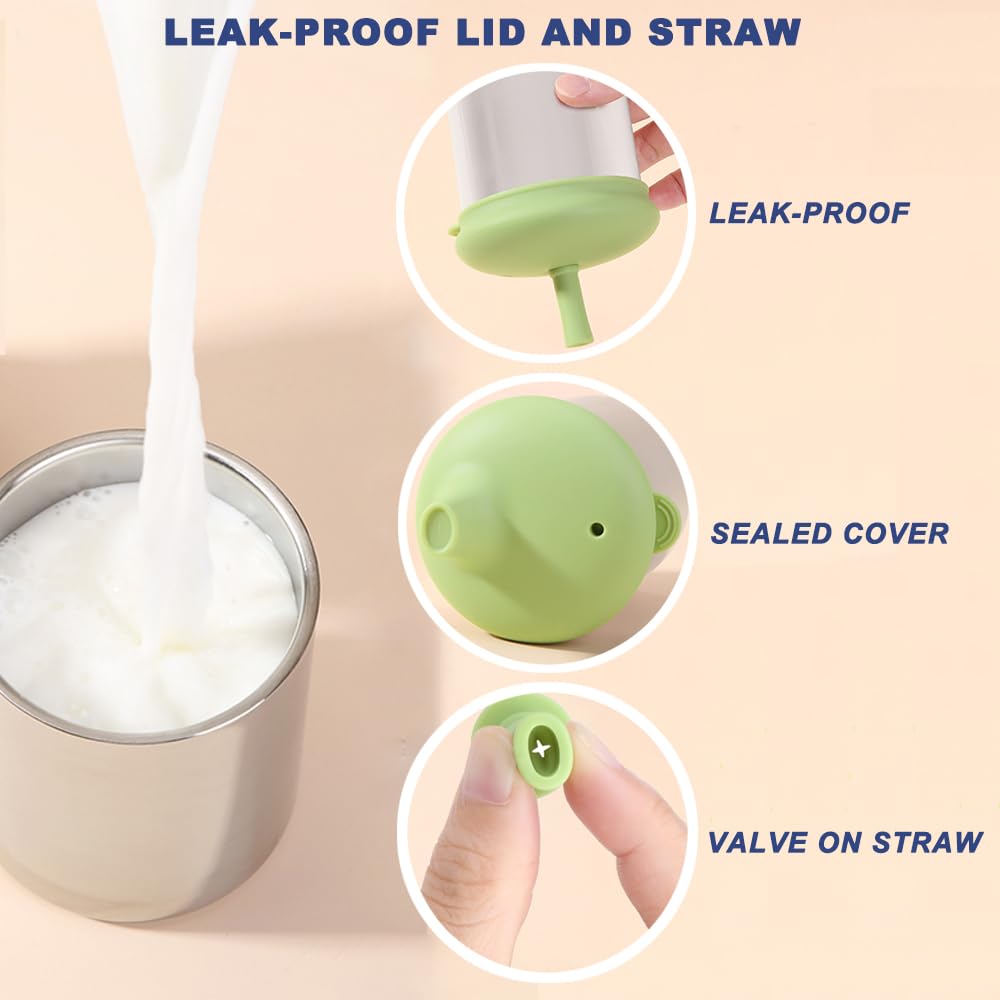 MYCOKI SP Baby Sippy Cup, Double-walled Stainless Steel Kid Mug, Silicone Break Resistant Straw Lid for Infants 6-12 Month Toddlers 1-3 Year Kids, 200ml Kid Water Drinking Cup (Green, 1pc)