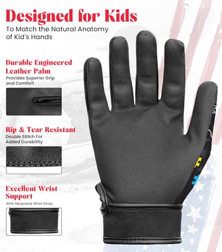 Exxact Sports Youth Batting Gloves with Arm Sleeve for Boys & Girls, Kids Baseball Batting Gloves for Softball, T-Ball