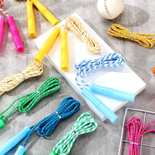 Aoriher 7.87 ft Cotton Colorful Jump Rope for Kid Toddler Bulk Adjustable Length Stripe Skipping Rope with Plastic Handle ...