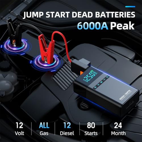 CZKBG 10-in-1 Portable Car Battery Jump Starter with Air Compressor, 6000A 160PSI Portable Car Jumper Starter (All Gas 12L...