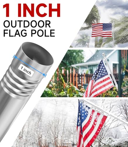 Sinyoeer 304 Stainless Steel Flag Poles,6 FT Flag Pole for Outside House, 1 Inch Outdoor Flag Pole with Swivels Rings, Hou...