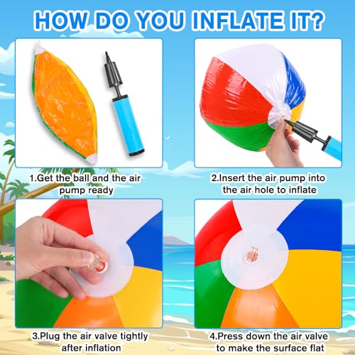 Vellibring 4 Pack 20" Summer Inflatable Big Beach Balls Rainbow Swimming Pool Water Games Toys for Kids Summer Party Suppl...