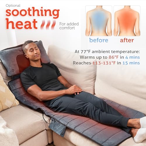 COMFIER Full Body Massage Mat with Movable Neck Pillow, 10 Vibrating Motors & 4 Heating Pads, Back Massage Pad, Father's D...
