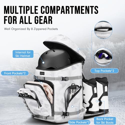 YOREPEK 65L Ski Boot Bag Backpack with 8 Pockets, Waterproof Ski Snowboard Boot Bags for Air Travel, Ski Gear Bag Backpack...