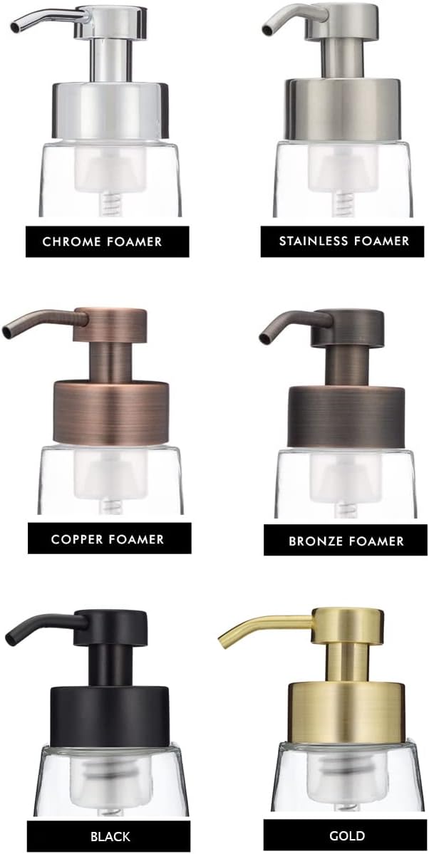 Rail19 Amber Glass Apothecary Foaming Soap Dispenser with Metal Pump - for Kitchen and Bathroom Countertop, 8.5oz (Copper)