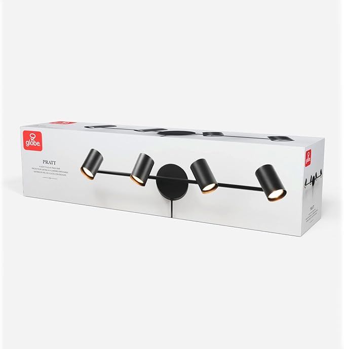 Globe Electric 64000119 26" 4-Light Plug-in Track Lighting, Matte Black, Pivoting Track Heads, 15-Foot Black Cord, in-Line on/Off Rocker Switch