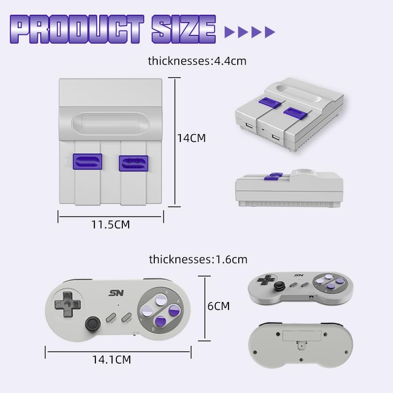VILCORN Video Game Console 16Bit Super Game Machine Built in 5000 Classic Games Support HDMI 4K TV Plug Play Retro Gaming Console System with Dual Wireless Controllers Gift