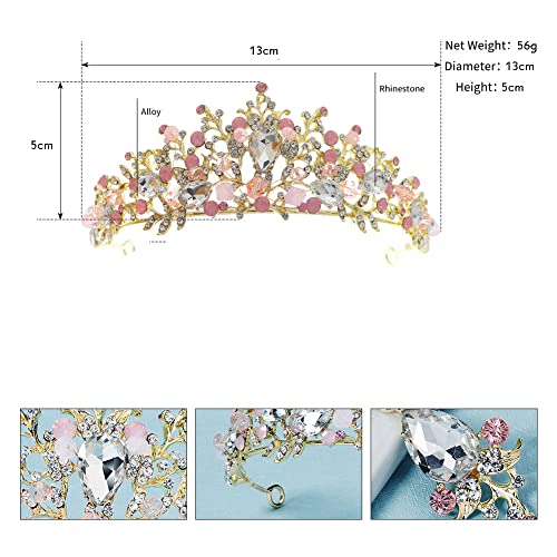 Kids Pink Crystal Tiara Girls Princess Costume Rhinestone Crown Headband Wedding Bridal Hair Accessories Birthday Communio...