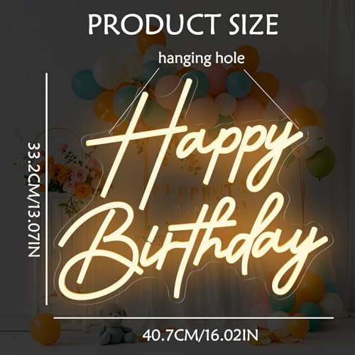 Happy Birthday Neon Sign for Wall Decor, Dimmable LED Happy Birthday Light Up Sign, Happy Birthday Sign for All Birthday P...