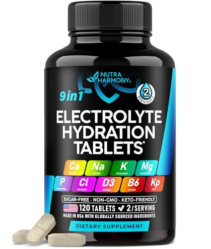 Electrolytes - Electrolyte Tablets with Magnesium, Sodium, Potassium, Chloride, Vitamins D3 & B6, Kelp Powder - Salt Pills...