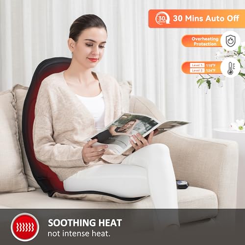 Snailax Massage Seat Cushion - Back Massager with Heat, 6 Vibration Massage Nodes & 2 Heat Levels, Massage Chair Pad for H...