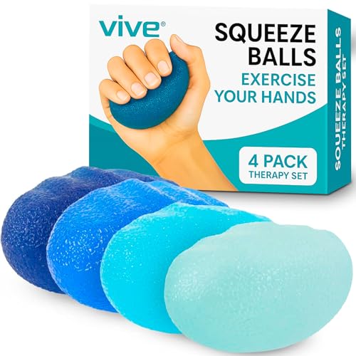 Vive Squeeze Balls for Hand Therapy Set (4 Pack) - Grip Strengthener Occupational Exercise Equipment for Arthitis, Parkins...