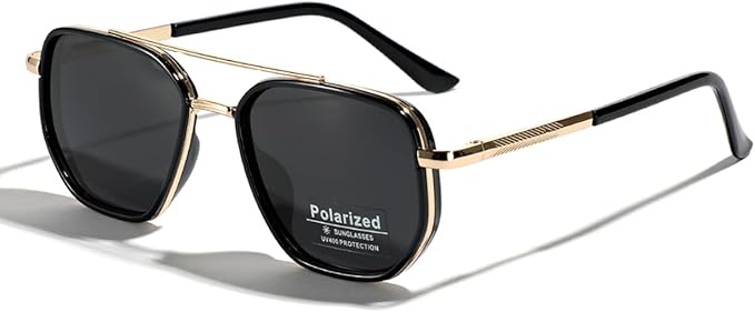 weiyuchen Polarized TR90 Sunglasses Vintage Square Flattop Sun Glasses Double Bridge Metal UV400 Eyewears