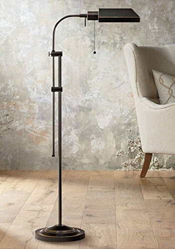 Cal Pharmacy Floor Lamp Bo-117Fl-Db, 46 Adjustable Height, Dark Bronze, Glass Shade, 100-Watt