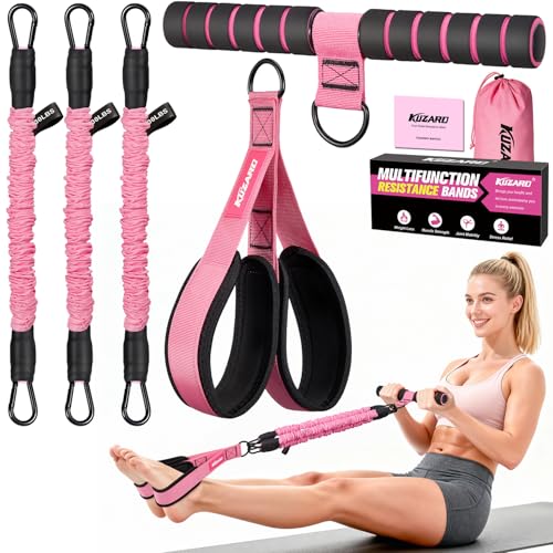 KUZARO Upgraded Multifunction Pedal Resistance Band with Handle, 3 Tube Adjustable Resistance Bands for Abdomen, Waist, Ar...