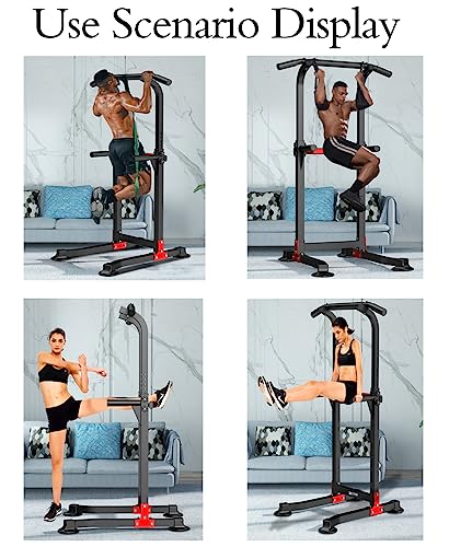 EASY BIG Power Tower Dip Station Pull Up Bar - Multi-Purpose Home Gym Equipment with Adjustable Height and Non-Slip Foot P...