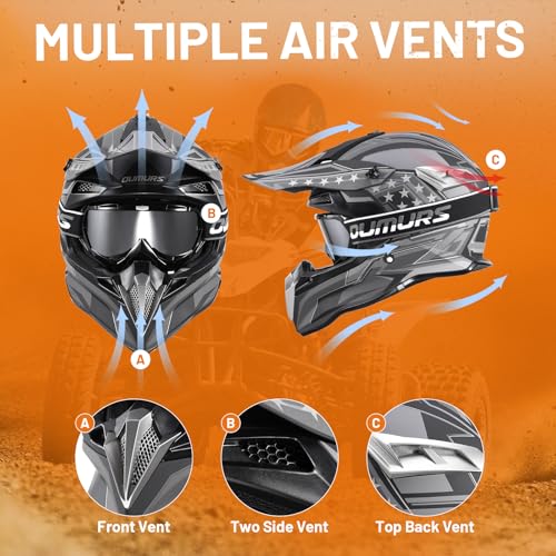 OUMURS DOT Adult Dirt Bike Helmet with Goggles Gloves & Mask Adjustable Sun Visor Motorcycle Adult ATV Helmet Off-Road Mot...