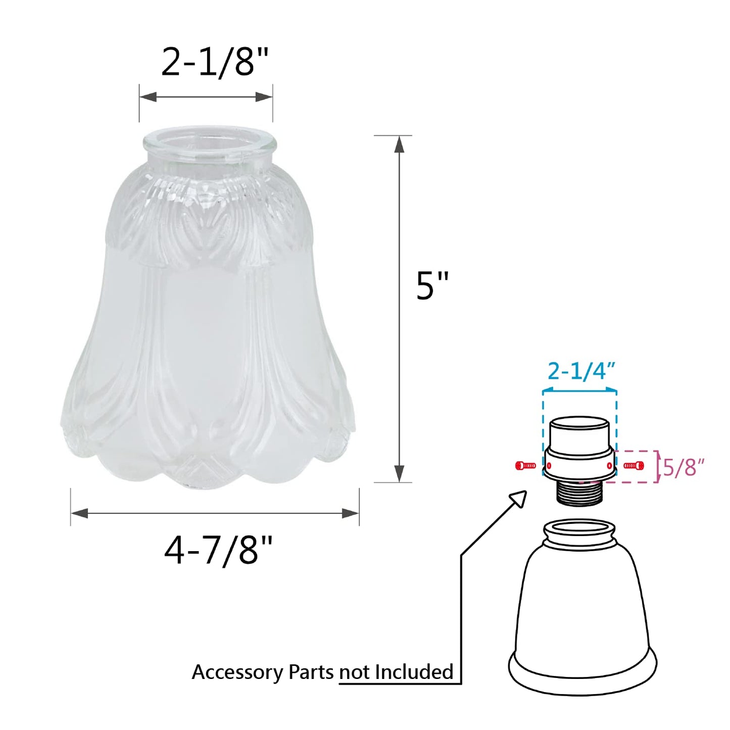 Aspen Creative 23059-4 Transitional Clear & Sandblasted Ceiling Fan Glass Shade.2-1/8"Fitter.Size:4-7/8"D x 5"H.4Pcs/Pack