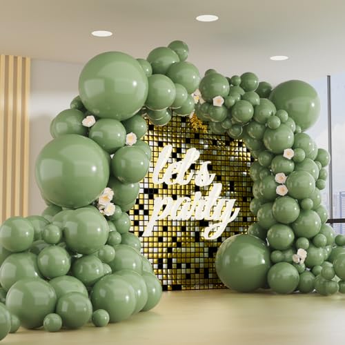 150pcs Sage Green Balloons Different Sizes Pack, 18 12 10 5 Inch Party Balloon Garland Arch Kit for Birthday Dinosaur Baby...