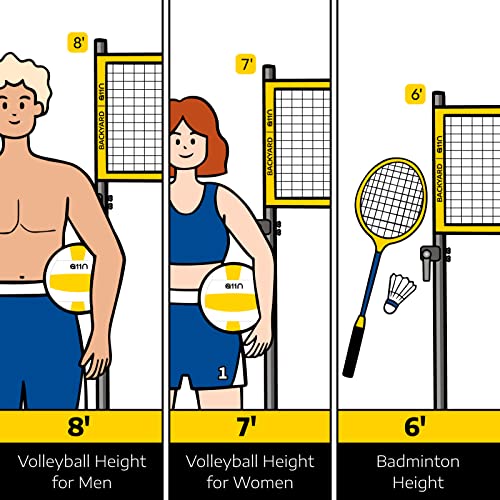 A11N Outdoor Volleyball and Badminton Combo Set - Includes Adjustable Height Anti-Sag Net, Volleyball, Air Pump, 4 Badmint...
