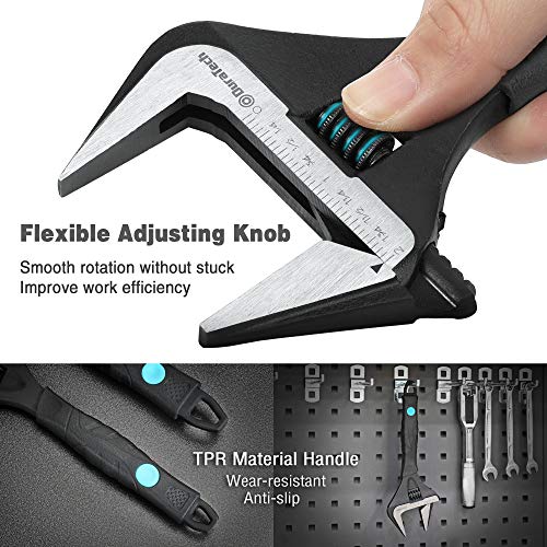 DURATECH 10-Inch Adjustable Wrench, Wide Jaw Opening Black Oxide Finish Plumbing Wrench, CR-V Steel, SAE and Metric Scale ...