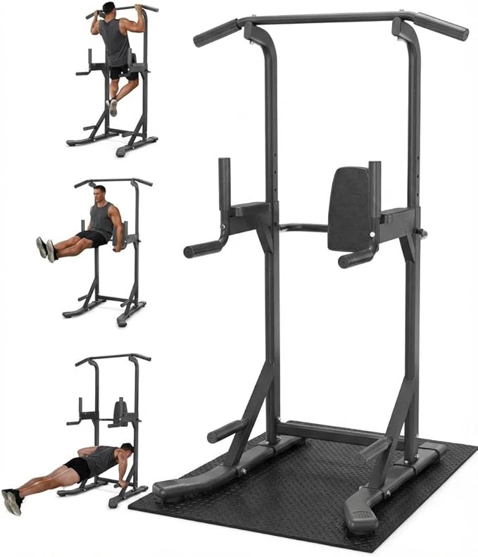 Power Tower Pull Up Bar and Dip Station for Home Gym, 450LBS Weight Capacity Free Standing Workout Equipment with Adjustab...