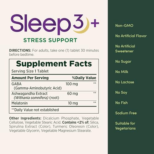 Nature's Bounty Stress Support Plus Melatonin, Sleep3 Maximum Strength 100% Drug Free Sleep Aid, Dietary Supplement with A...