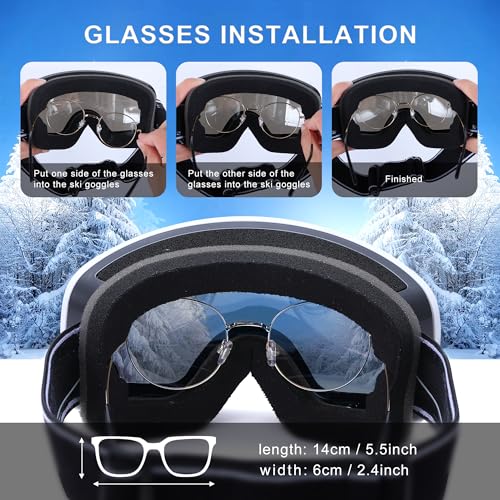 Revemo OTG Ski Goggles for Men Women, Snowboarding Ice Skating Goggles Winter Sports Goggles with UV, Anti Fog Over Glasses