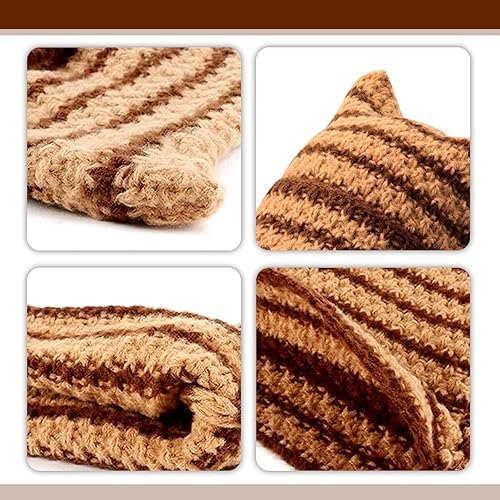 4 Pcs Y2K Therian Grunge Accessories for Women,Grunge Ripped Gloves,Grunge Knitted Cat Beanie,Fairycore Bracelets,Star Pendant Necklace,Therian Stuff,Therian Gear Y2K Clothes Accessories Khaki
