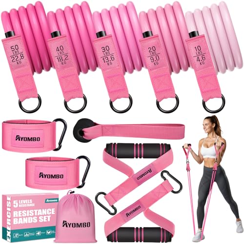 Ayombo Resistance Bands with Handles for Women, Exercise Bands Set for Physical Therapy Yoga Pilates, 5 Level Workout Band...