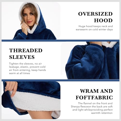Bupekbee Wearable Blanket Hoodie with Giant Pocket, Soft Warm Sherpa Fleece Oversized Blanket Sweatshirt Gifts for Women Men