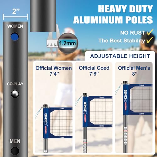 JOLORLY Professional Volleyball Net Set Heavy Duty for Outdoor Backyard Portable with Aluminum Adjustable Height Scoring P...
