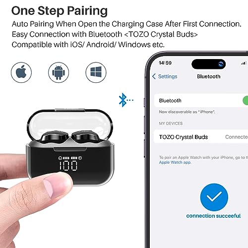 TOZO T18 Wireless Earbuds Bluetooth Headphones 5.3, IPX8 Waterproof Ear Buds, 4 Mic Clear Call Long Playtime with LED Digi...