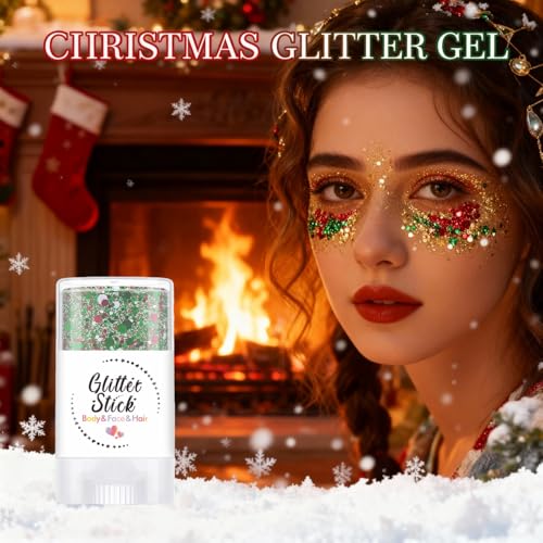 Body Glitter Stick, Perfect Holographic Sequins Christmas Face and Hair Glitter Makeup Neon Outfit Rave Festival Party Acc...