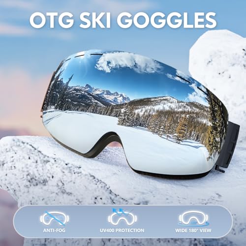 DADA-PRO Ski Goggles Men Women Snowboard Goggles Over Glasses OTG Anti Fog Snow Goggles Frameless 100% UV Protection