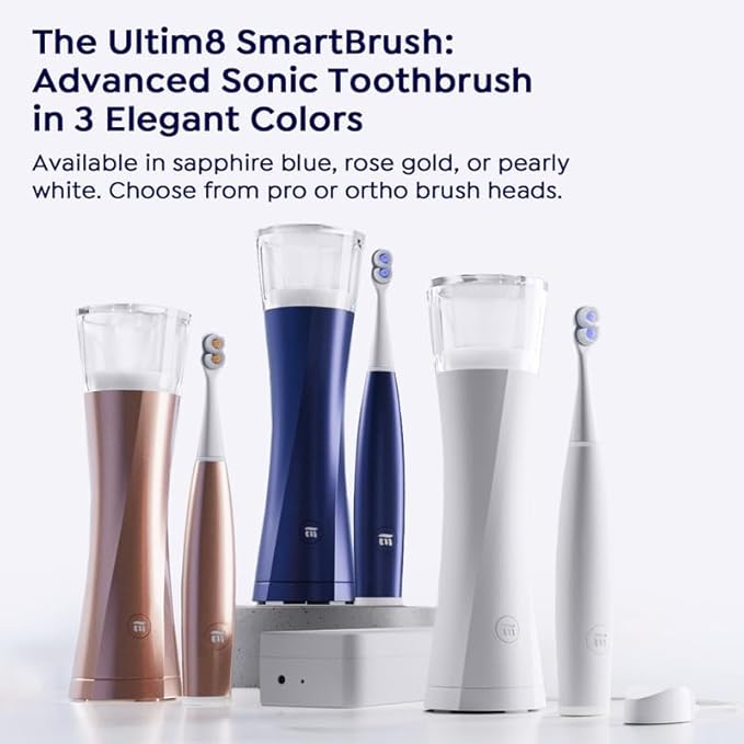 SuperMouth® ULTIM8 SmartBrush™ System -Electric Toothbrush, Patented SuperBristles® Clean 40X Better, UV Sanitizing & Drying SmartHub®, Dual Sonic Modes, Pressure Sensor -Teens & Adults-Sapphire Blue