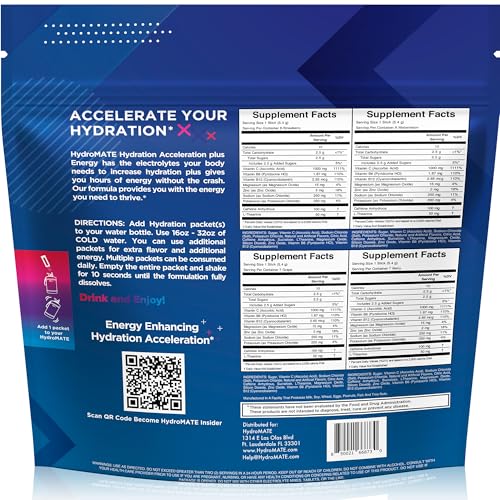 HydroMATE Electrolytes Powder Drink Mix Packets Hydration Accelerator Low Sugar Party Favors for Rapid Recovery Vitamin C ...