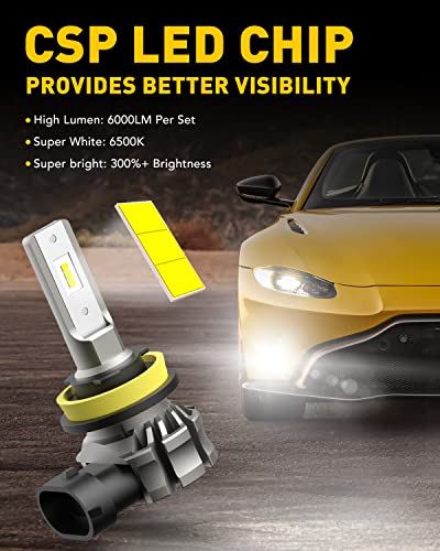 AUXITO H11/H8/H16 LED Fog Light Bulbs or DRL, 6000 Lumens 6500K Cool White Light, 300% Brightness, CSP LED Chips Fog Lamps...