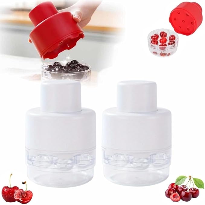 Cherry Pitter Tool Pit Remover, 2025 Upgraded 7-in-1 Portable Cherry Core Remover Stoner Pitter Quick Release, Multiple Corer Tool for for Kitchen, Cake Shop, Fruit Salad (White 2PCS)