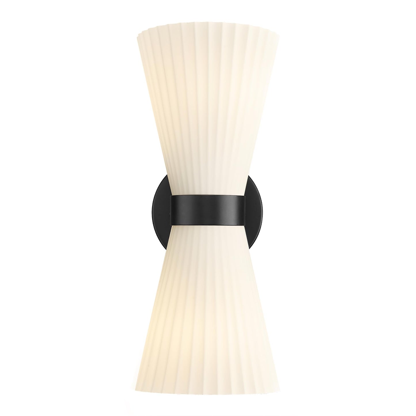 Modern Black Wall Sconce  Hwh Up And Down Indoor Sconces Wall Lighting With Frosted Milk White Striped Glass Shade  Hardwired Wall Mounted Vanity Lamp For Bathroom  5Hzg97B-2W Bk