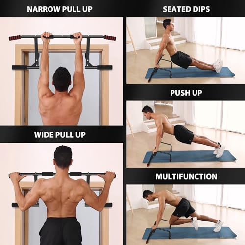 ONETWOFIT Pull Up Bar for Doorway, 440 lbs Heavy Duty Upper Body Fitness Workout Bar for Home Gym Exercise, Multi-Grip Str...