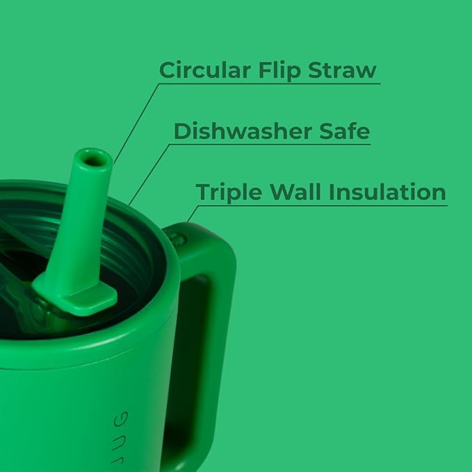 HydroJug Traveler - 40 oz Water Bottle with Handle & Flip Straw - Fits in Cup Holder, Leak Resistant Tumbler-Reusable Insulated Stainless Steel & Rubber Base - Gifts for Women & Men, Clover